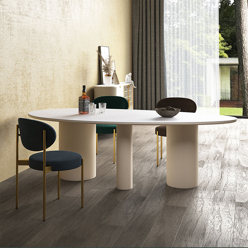 Modern Stone Top Dinette Table Oval Home Kitchen Dinner Tripod Dining Table White 78.7"L x 31.5"W x 29.5"H Without Chairs Clearhalo 'Dining Tables & Seating' 'Dining Tables' 'dining_table' 'furn' 'furn_dining_table' 'Furniture' 'furniture_dining_table' 'Kitchen & Dining Furniture' 'kitchen' 'kitchen_dining_table' 4770096