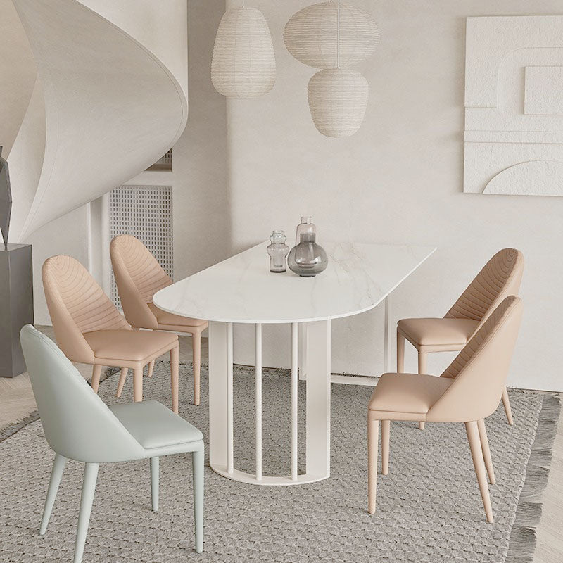 Irregular Shape White Table for Restaurant Sintered Stone Table with Double Pedestal White 63"L x 27.6"W x 29.5"H Without Chairs Clearhalo 'Dining Tables & Seating' 'Dining Tables' 'dining_table' 'furn' 'furn_dining_table' 'Furniture' 'furniture_dining_table' 'Kitchen & Dining Furniture' 'kitchen' 'kitchen_dining_table' 4770174