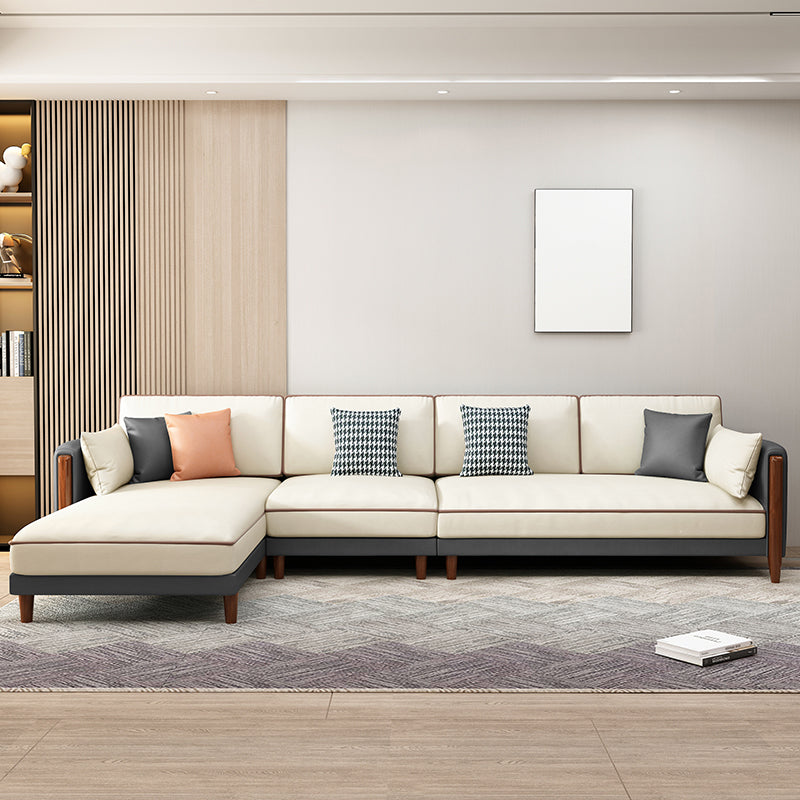 Contemporary Square Arm Sectional with Pillowed Back Cushions 134"L x 67"W x 35"H Clearhalo 'furn' 'furn_sectionals' 'Furniture' 'furniture_sectionals' 'kitchen' 'kitchen_sectionals' 'Living Room Furniture' 'Sectionals' 4773324