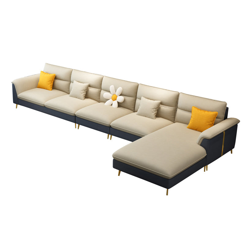 Modern Faux Leather Square Arm Sofa with Bolster Pillows for Living Room 159.5"L x 67"W x 35"H Clearhalo 'furn' 'furn_sectionals' 'Furniture' 'furniture_sectionals' 'kitchen' 'kitchen_sectionals' 'Living Room Furniture' 'Sectionals' 4773561