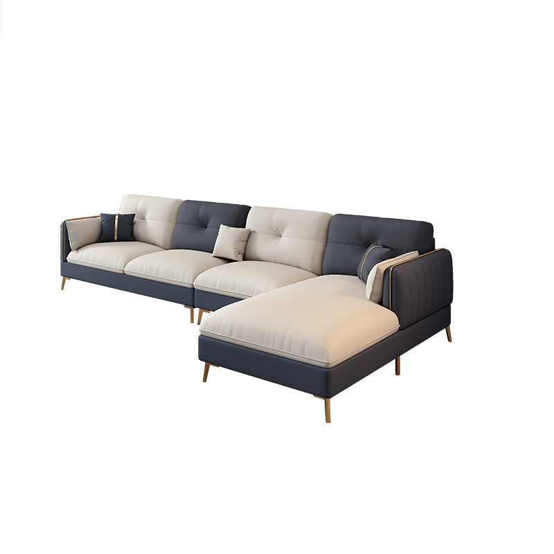 Beige Contemporary Faux Leather Sofa with Recessed Arm 30.7" 130"L x 69"W x 31"H Right Clearhalo 'furn' 'furn_sectionals' 'Furniture' 'furniture_sectionals' 'kitchen' 'kitchen_sectionals' 'Living Room Furniture' 'Sectionals' 4773617