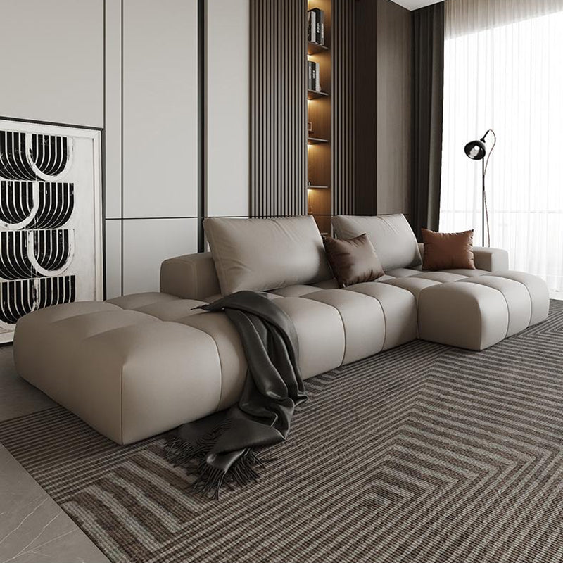 American Traditional Faux Leather Cushions Sofa 37.4"High Square Arm Sofa,White 130"L x 52"W x 37"H Nappa Right Clearhalo 'furn' 'furn_sectionals' 'Furniture' 'furniture_sectionals' 'kitchen' 'kitchen_sectionals' 'Living Room Furniture' 'Sectionals' 4773846