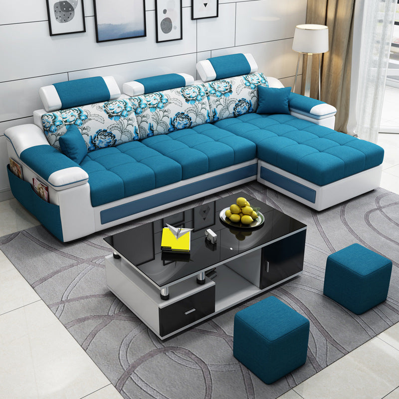 Pillow Top Arm Modular Settee Furniture 3-seater Sofa and Chaise with Pillows Peacock Blue Clearhalo 'furn' 'furn_sectionals' 'Furniture' 'furniture_sectionals' 'kitchen' 'kitchen_sectionals' 'Living Room Furniture' 'Sectionals' 4774027