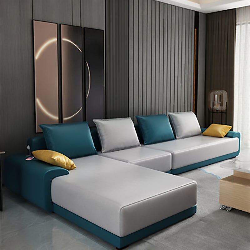 Contemporary Loose Back Removable Cushions Sofa with Reversible Chaise for Living Room Royal Blue Faux Leather Clearhalo 'furn' 'furn_sectionals' 'Furniture' 'furniture_sectionals' 'kitchen' 'kitchen_sectionals' 'Living Room Furniture' 'Sectionals' 4774069