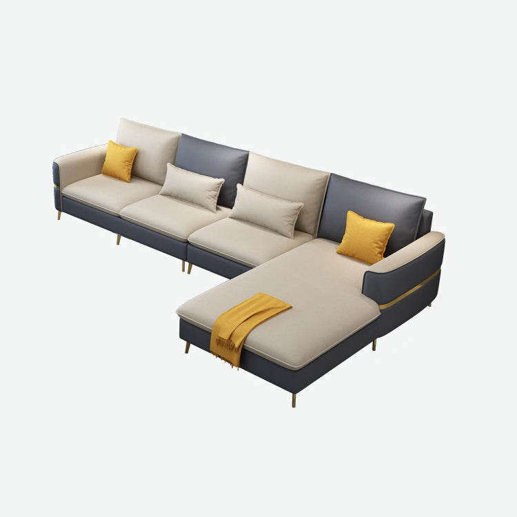 Contemporary Recessed Arm Sofa with Pillows Back and Golden Legs 126"L x 69"W x 33.5"H Clearhalo 'furn' 'furn_sectionals' 'Furniture' 'furniture_sectionals' 'kitchen' 'kitchen_sectionals' 'Living Room Furniture' 'Sectionals' 4774089