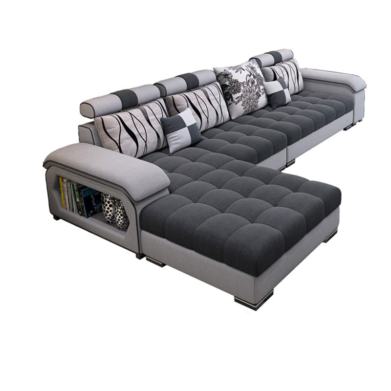 Contemporary Pillow Top Arm Sofa with Storage Adjustable Backrest Pillow Sofa 118"L x 71"W x 28"H Latex Clearhalo 'furn' 'furn_sectionals' 'Furniture' 'furniture_sectionals' 'kitchen' 'kitchen_sectionals' 'Living Room Furniture' 'Sectionals' 4774176