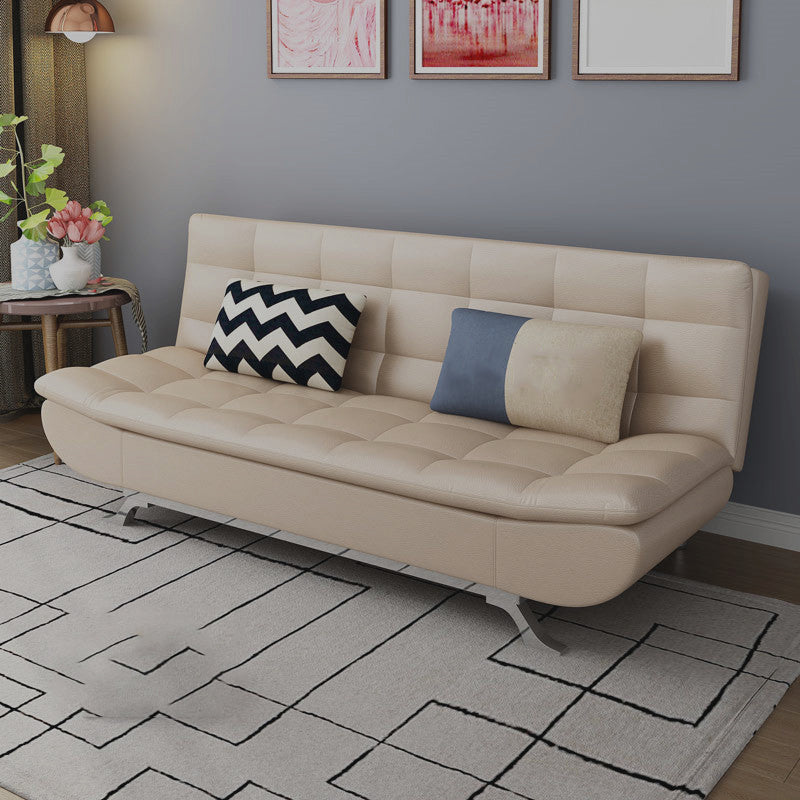 Hair Pin Legs Biscuit Back Armless Sofa with Slipcover for Living Room 75"L x 38.58"W x 39"H Beige Faux Leather Clearhalo 'furn' 'furn_sofas' 'Furniture' 'furniture_sofas' 'kitchen' 'kitchen_sofas' 'Living Room Furniture' 'Sofa' 'sofas' 4777450