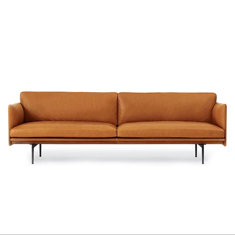 Modern Style Square Armrest Sponge Seat Filled with Leather & Leather Orange Sofa 110"L x 35.5"W x 33"H Clearhalo 'furn' 'furn_sofas' 'Furniture' 'furniture_sofas' 'kitchen' 'kitchen_sofas' 'Living Room Furniture' 'Sofa' 'sofas' 4777655