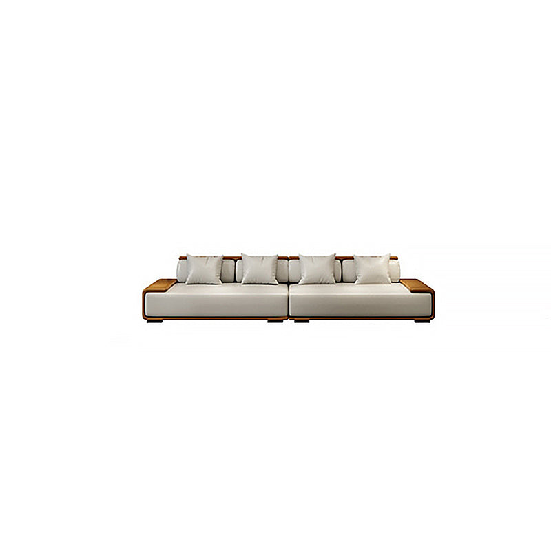 Assembled Genuine Leather Living Room Recessed Arm Modular Sofa & Chaise 146.5"L x 40"W x 29.5"H Horizontal Clearhalo 'furn' 'furn_sectionals' 'Furniture' 'furniture_sectionals' 'kitchen' 'kitchen_sectionals' 'Living Room Furniture' 'Sectionals' 4778006
