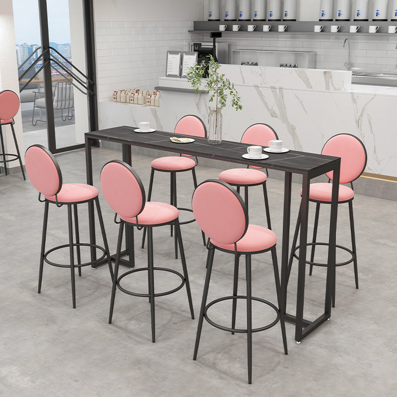 Stone Bar Dining Table Industrial Bar Dining Table with Black Base 70.9"L x 15.7"W x 41.3"H Black Without Footrest Clearhalo 'Bar Furniture' 'Bar Tables' 'bar_tables' 'furn' 'furn_bar_tables' 'Furniture' 'furniture_bar_tables' 'Kitchen & Dining Furniture' 4779678