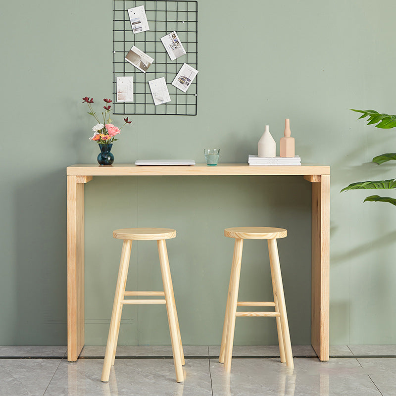 Rectangle Bar Dining Table Wood Contemporary Bar Table with Sled Base 86.6"L x 15.7"W x 41.3"H Natural Without Chairs Clearhalo 'Bar Furniture' 'Bar Tables' 'bar_tables' 'furn' 'furn_bar_tables' 'Furniture' 'furniture_bar_tables' 'Kitchen & Dining Furniture' 4779712