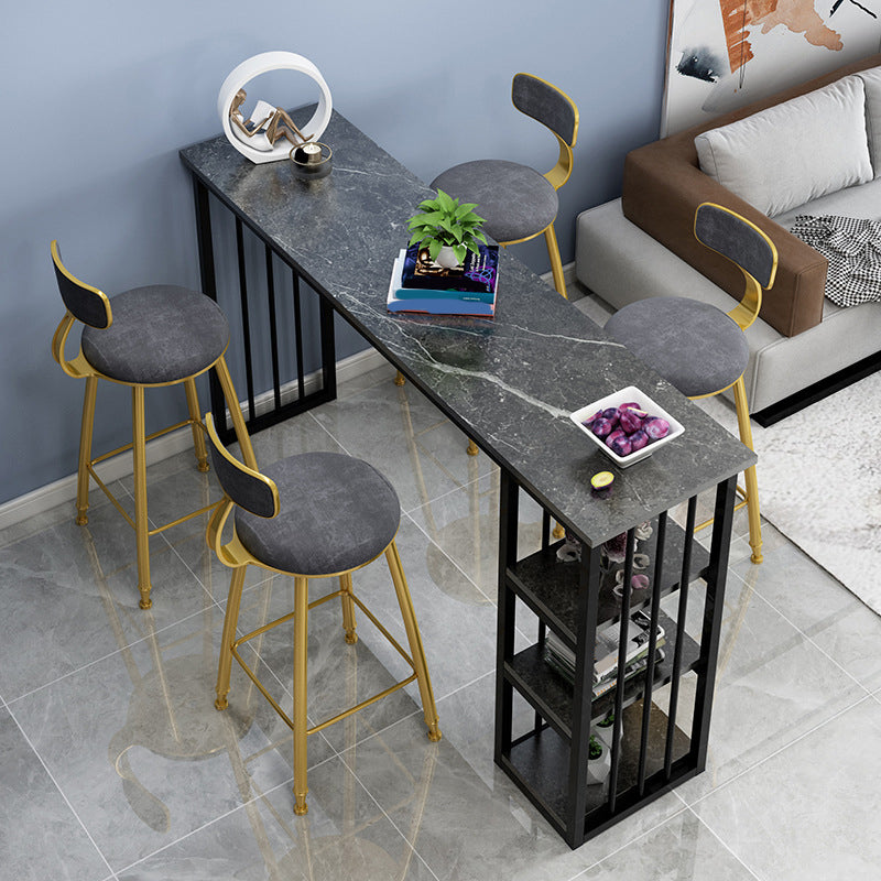 Rectangle Bar Dining Table Stone Contemporary Bar Table with Sled Base 55.1"L x 15.7"W x 41.3"H Grey Without Chairs Clearhalo 'Bar Furniture' 'Bar Tables' 'bar_tables' 'furn' 'furn_bar_tables' 'Furniture' 'furniture_bar_tables' 'Kitchen & Dining Furniture' 4779739