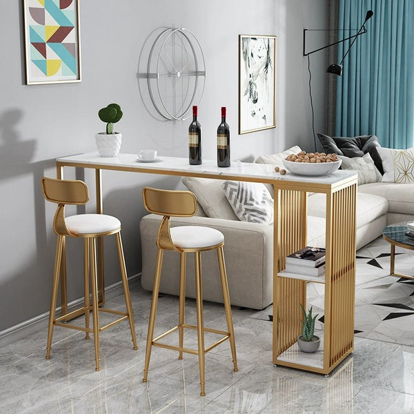 Rectangle Stone Bar Dining Table Contemporary Bar Table with Sled Base Gold Without Chairs Clearhalo 'Bar Furniture' 'Bar Tables' 'bar_tables' 'furn' 'furn_bar_tables' 'Furniture' 'furniture_bar_tables' 'Kitchen & Dining Furniture' 4779750