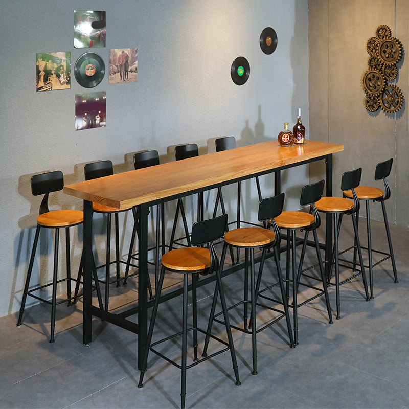 Wood Top Bar Counter Contemporary Bar Counter with Trestle Base in Black 126"L x 24"W x 41"H Without Chairs Clearhalo 'Bar Furniture' 'Bar Tables' 'bar_tables' 'furn' 'furn_bar_tables' 'Furniture' 'furniture_bar_tables' 'Kitchen & Dining Furniture' 4779763