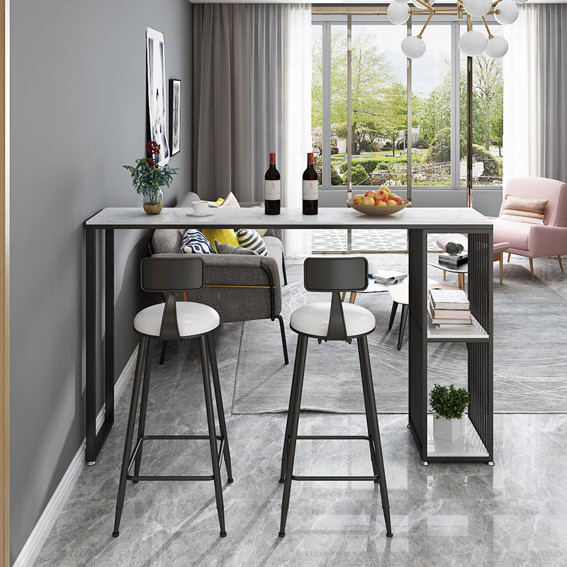 Stone Rectangle Bar Dining Table Contemporary Bar Table with Sled Base 70.9"L x 15.7"W x 41.3"H Black Without Chairs Clearhalo 'Bar Furniture' 'Bar Tables' 'bar_tables' 'furn' 'furn_bar_tables' 'Furniture' 'furniture_bar_tables' 'Kitchen & Dining Furniture' 4779842