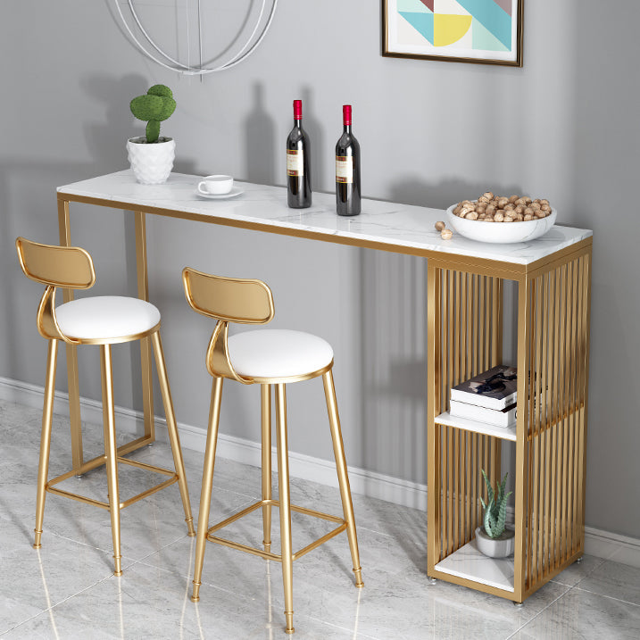Modern Rectangle Bar Counter Table Sintered Stone Dining Table with Metal Legs 70.9"L x 15.7"W x 41.3"H Gold Without Chairs Clearhalo 'Bar Furniture' 'Bar Tables' 'bar_tables' 'furn' 'furn_bar_tables' 'Furniture' 'furniture_bar_tables' 'Kitchen & Dining Furniture' 4779962