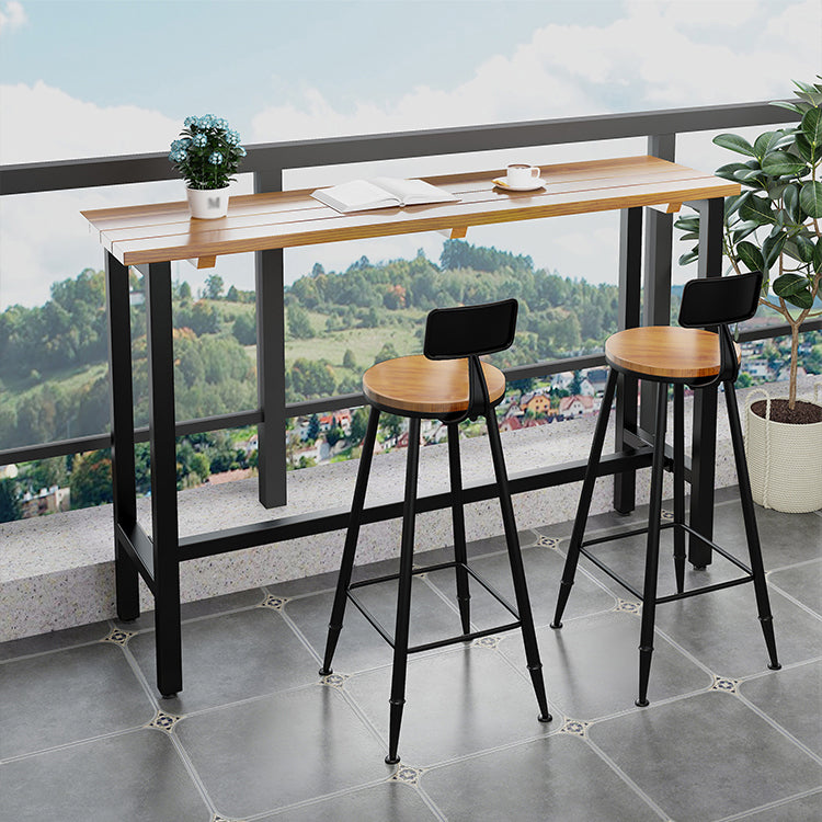 Rectangle Bar Dining Table Contemporary Bar Table with Trestle Base in Black 86.6"L x 15.7"W x 41.3"H Without Chairs Clearhalo 'Bar Furniture' 'Bar Tables' 'bar_tables' 'furn' 'furn_bar_tables' 'Furniture' 'furniture_bar_tables' 'Kitchen & Dining Furniture' 4779991