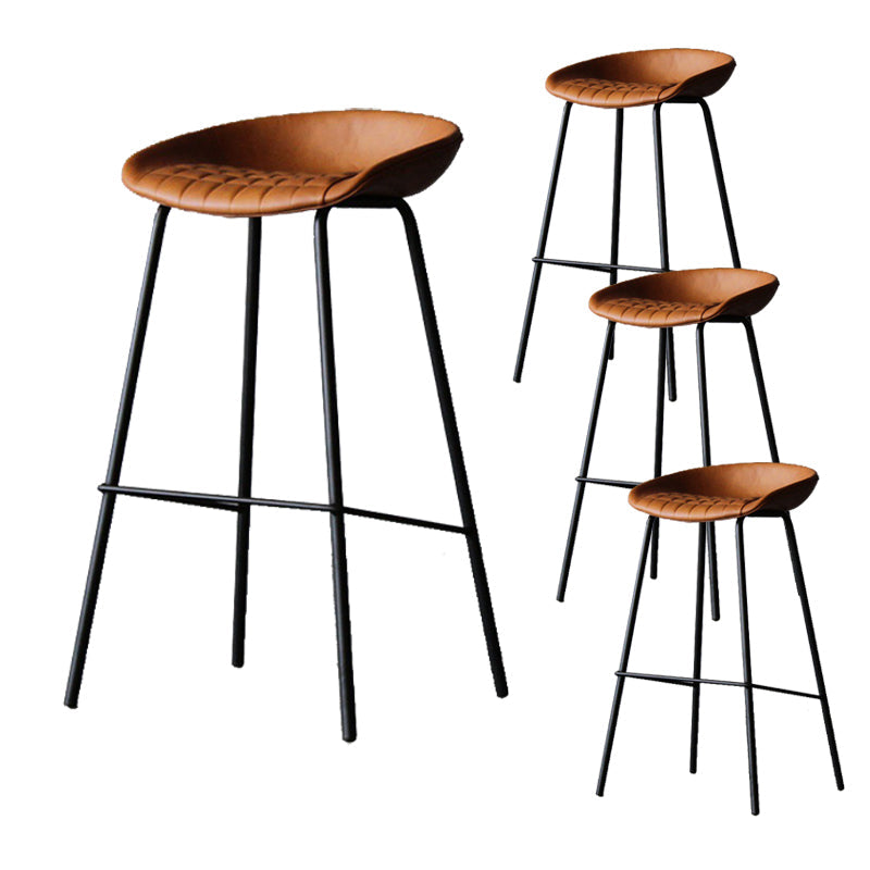 Scandinavian Metal Kitchen Dining Room Armless Stool Low Back Bar Stool Brown 4 Piece Set Clearhalo 'Bar Furniture' 'Bar Stools' 'bar_stools' 'furn' 'furn_bar_stools' 'Furniture' 'furniture_bar_stools' 'Kitchen & Dining Furniture' 4780063