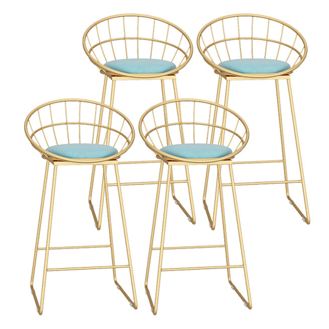 Glam Metal Bar and Counter Stool Low Back Stool with Sled Base Blue 4 Piece Set Clearhalo 'Bar Furniture' 'Bar Stools' 'bar_stools' 'furn' 'furn_bar_stools' 'Furniture' 'furniture_bar_stools' 'Kitchen & Dining Furniture' 4780259