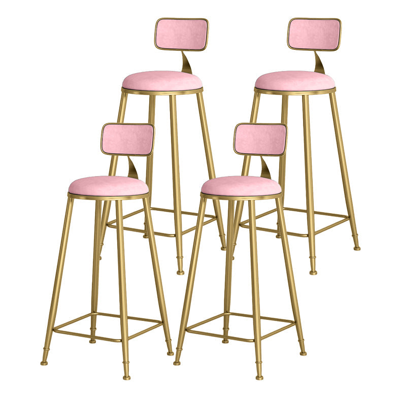 Glam Round Bar and Counter Stool Low Back Stool with 4 Gold Legs Pink 4 Piece Set Clearhalo 'Bar Furniture' 'Bar Stools' 'bar_stools' 'furn' 'furn_bar_stools' 'Furniture' 'furniture_bar_stools' 'Kitchen & Dining Furniture' 4780337
