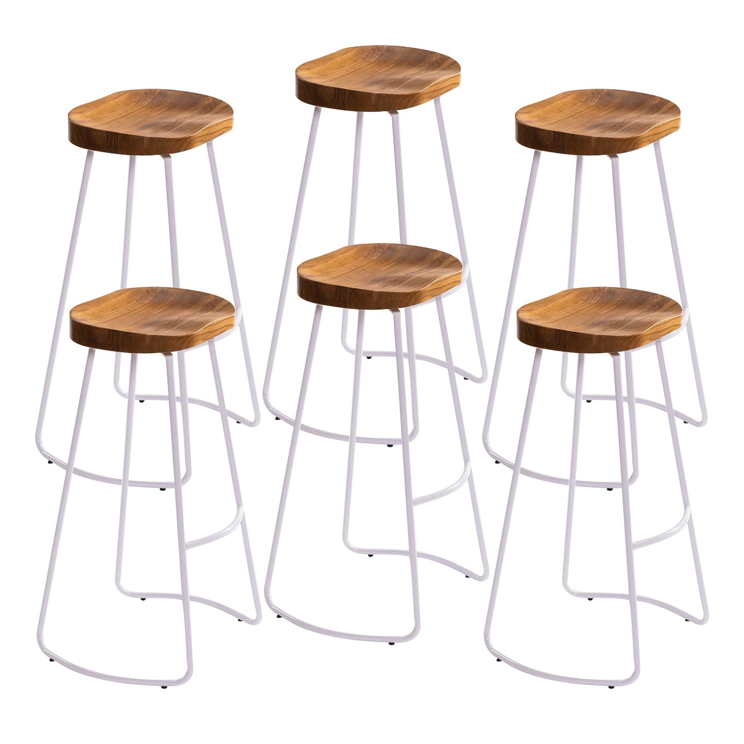 Industrial Bar and Counter Stool Solid Wood Stool with White Base Natural 6 Piece Set Sled Clearhalo 'Bar Furniture' 'Bar Stools' 'bar_stools' 'furn' 'furn_bar_stools' 'Furniture' 'furniture_bar_stools' 'Kitchen & Dining Furniture' 4780374