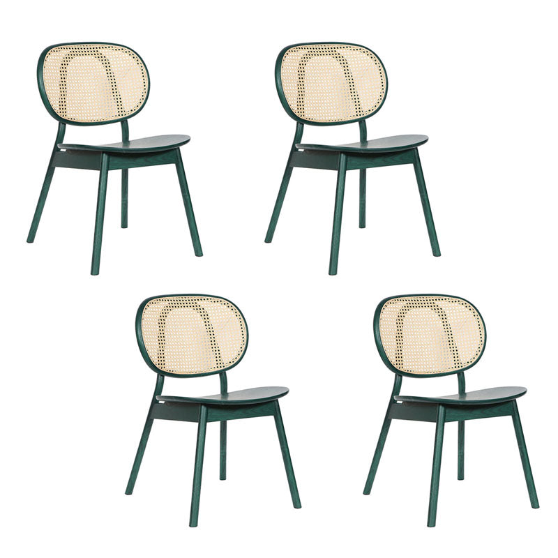 Nordic Style Armless Chairs Wood Open Back Side Dining Chairs Green 4 Piece Set Clearhalo 'Dining Chairs' 'Dining Tables & Seating' 'dining_chair' 'furn' 'furn_dining_chair' 'Furniture' 'furniture_dining_chair' 'Kitchen & Dining Furniture' 4781627
