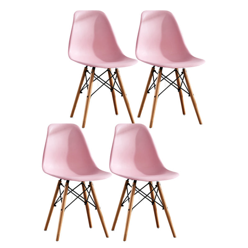 Contemporary Style Dining Chairs Armless Side Chair with Wooden Legs Pink Set of 4 Clearhalo 'Dining Chairs' 'Dining Tables & Seating' 'dining_chair' 'Furniture' 'furniture_dining_chair' 'Kitchen & Dining Furniture' 4781848