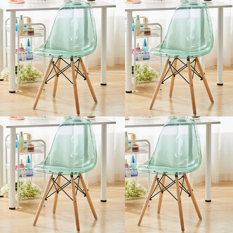 Scandinavian Plastic Dining Room Side Chair Solid Back Chair with Wood Legs Blue Set of 4 Clearhalo 'Dining Chairs' 'Dining Tables & Seating' 'dining_chair' 'Furniture' 'furniture_dining_chair' 'Kitchen & Dining Furniture' 4781925