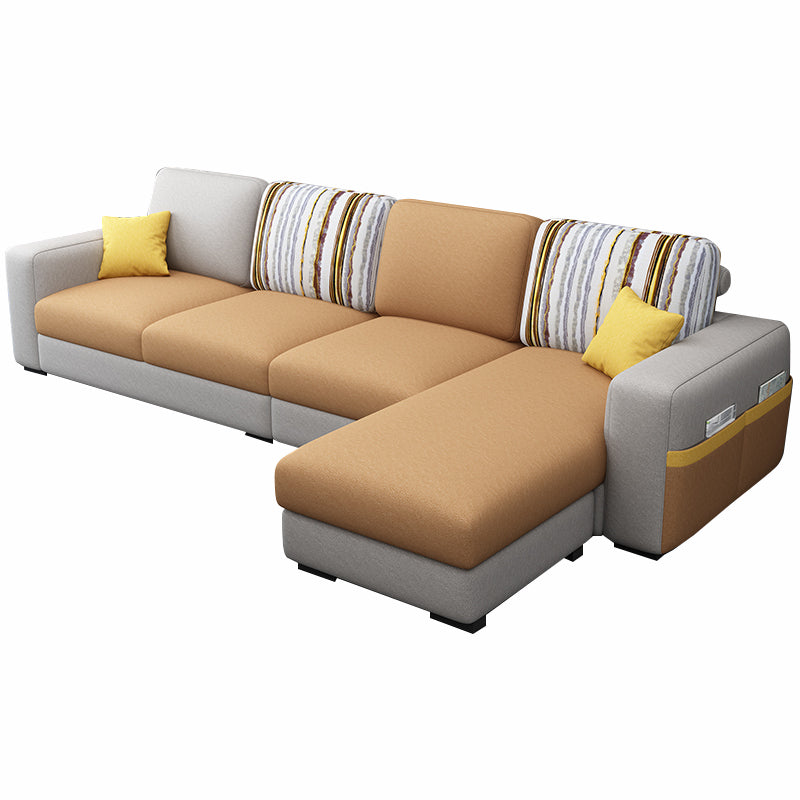110.24"D x 59.1"W x 37.4"H Pillow Top Arm Sectionals, Modern High Back Sofa with Storage Orange White Faux Leather Clearhalo 'furn' 'furn_sectionals' 'Furniture' 'furniture_sectionals' 'kitchen' 'kitchen_sectionals' 'Living Room Furniture' 'Sectionals' 4785197