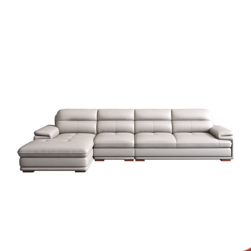 Beige Contemporary Sofa/Sectional with Genuine Leather and Leather 142"L x 67"W x 35"H Genuine Leather Clearhalo 'furn' 'furn_sectionals' 'Furniture' 'furniture_sectionals' 'kitchen' 'kitchen_sectionals' 'Living Room Furniture' 'Sectionals' 4785230