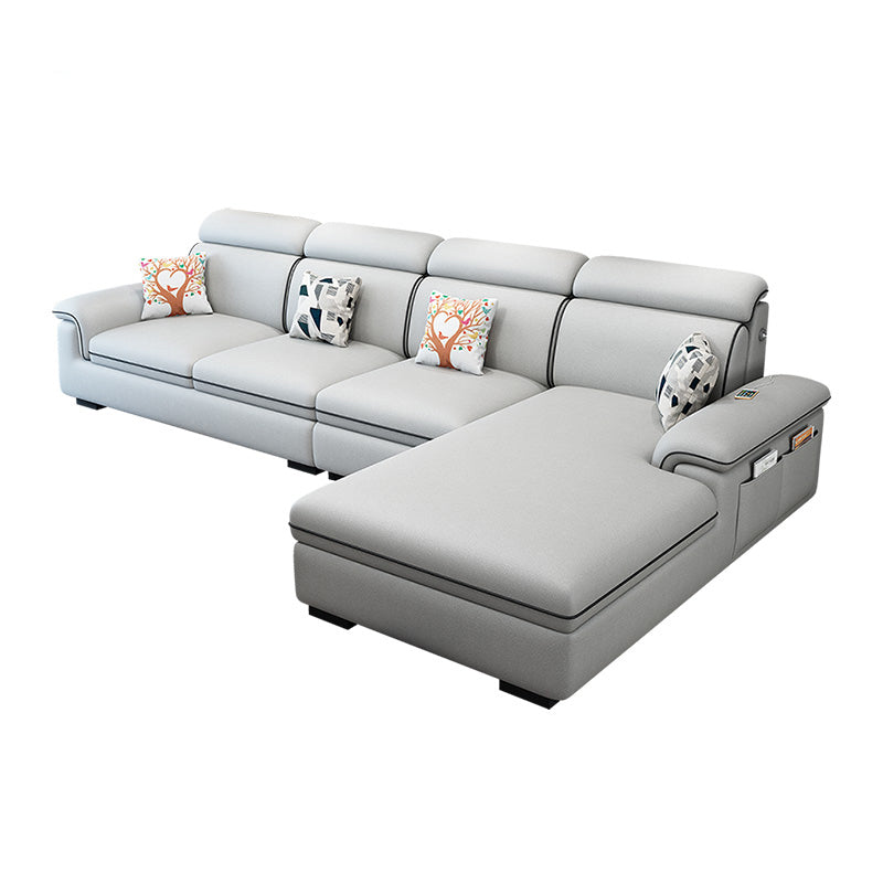125.98"D x 70.87"W x 35.43"H Pillow Top Arm Sectionals, Modern High Back Sofa with Storage Gray-White Faux Leather Clearhalo 'furn' 'furn_sectionals' 'Furniture' 'furniture_sectionals' 'kitchen' 'kitchen_sectionals' 'Living Room Furniture' 'Sectionals' 4785244