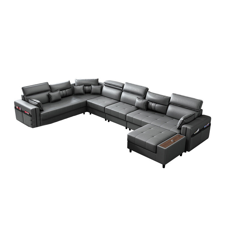 Square Arm Grey Cushion Back Contemporary Storage Adjustable Living Room Sofa 37''H x 153.5''L x 63''W Clearhalo 'Furniture' 'furniture_sectionals' 'kitchen' 'kitchen_sectionals' 'Living Room Furniture' 'Sectionals' 4785263
