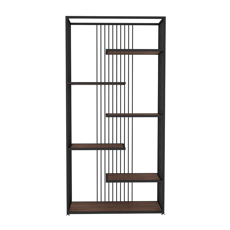 5-Shelf Modern Vertical Etagere Bookshelf Iron Frame Manufactured Wood Shelf Bookshelf Black Clearhalo 'Bookcases' 'furn' 'furn_bookcases' 'Furniture' 'furniture_bookcases' 'kitchen' 'kitchen_bookcases' 'Living Room Furniture' 'Office Furniture' 4789173