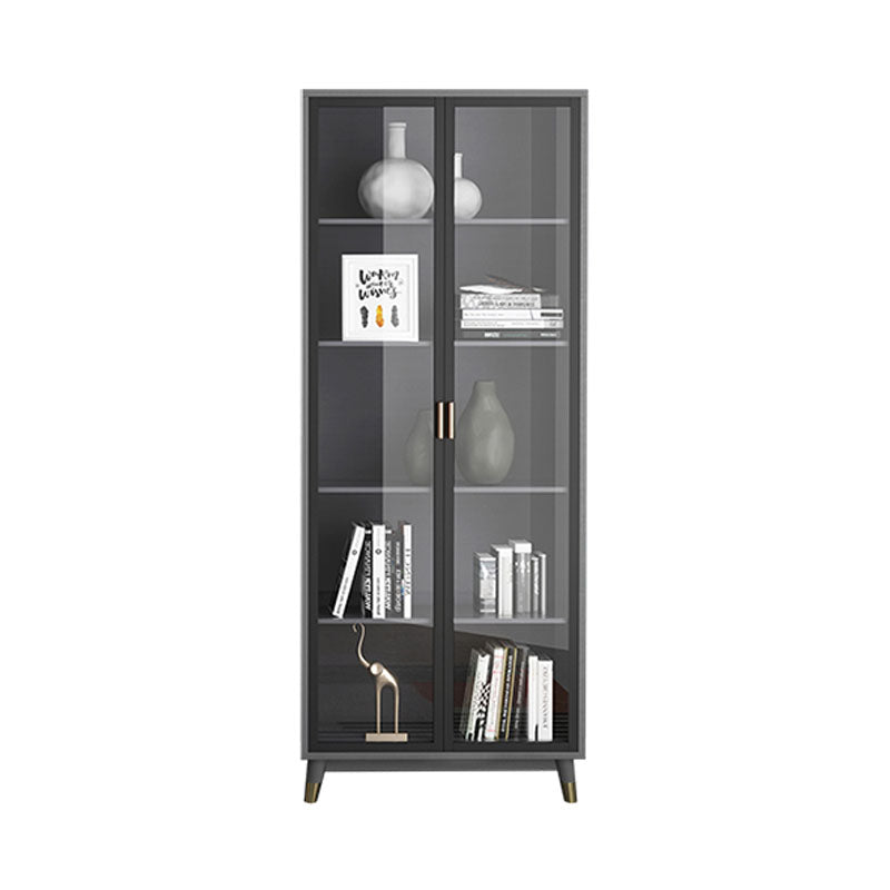 Glam Standard Bookcase Metal Frame Manufactured Wood Shelf Bookshelf with Glass Door 31"L x 16"W x 79"H Black Cabinets Clearhalo 'Bookcases' 'furn' 'furn_bookcases' 'Furniture' 'furniture_bookcases' 'kitchen' 'kitchen_bookcases' 'Living Room Furniture' 'Office Furniture' 4789340