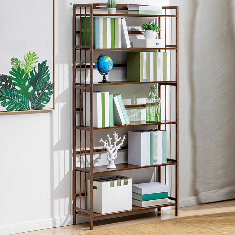 Modern Style Wooden Bookshelf Etagere Shelf Bookcase for Home 35.4"L x 9.8"W x 68.9"H Walnut Clearhalo 'Bookcases' 'furn' 'furn_bookcases' 'Furniture' 'furniture_bookcases' 'kitchen' 'kitchen_bookcases' 'Living Room Furniture' 'Office Furniture' 4789549