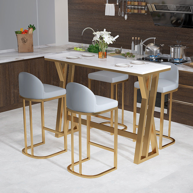 Stone Bar Dining Table Traditional Luxury Rectangle Bar Table with Trestle Base 70.9"L x 23.6"W x 29.5"H Gold Clearhalo 'Bar Furniture' 'Bar Tables' 'bar_tables' 'Furniture' 'furniture_bar_tables' 'Kitchen & Dining Furniture' 4789983