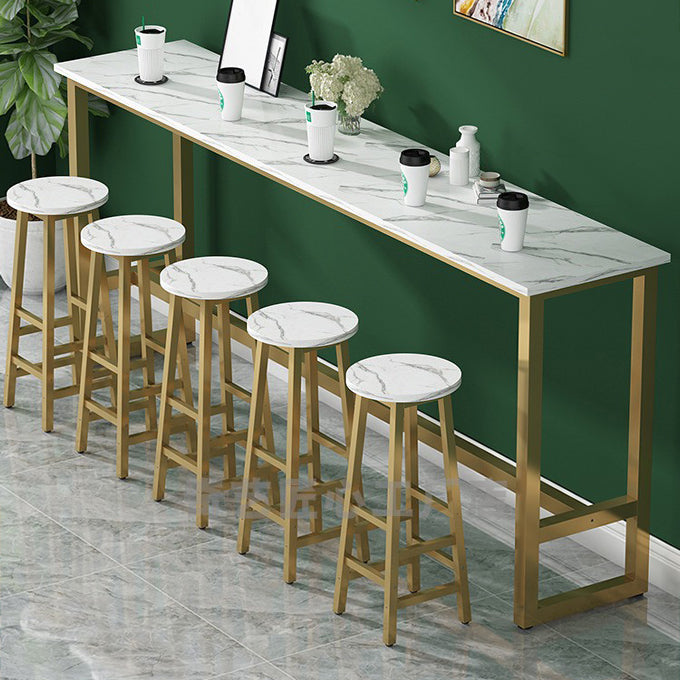 White Bar Dining Table Traditional Luxury Rectangle Bar Table with Trestle Base 94.5"L x 15.7"W x 41.3"H Gold Without Chairs Clearhalo 'Bar Furniture' 'Bar Tables' 'bar_tables' 'furn' 'furn_bar_tables' 'Furniture' 'furniture_bar_tables' 'Kitchen & Dining Furniture' 4790000