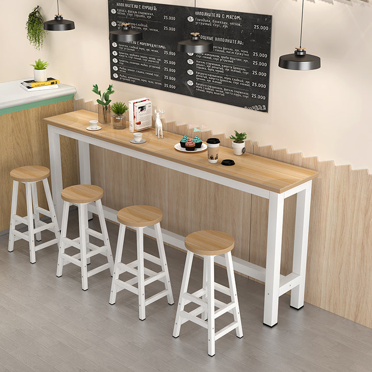 Rectangle Top Bar Dining Table Modern Bar Dining Table with Trestle Base 86.6"L x 15.7"W x 39.4"H White Natural Clearhalo 'Bar Furniture' 'Bar Tables' 'bar_tables' 'furn' 'furn_bar_tables' 'Furniture' 'furniture_bar_tables' 'Kitchen & Dining Furniture' 4790017