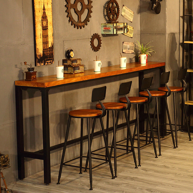 Pine Wood Bar Table Industrial Bar Table with Trestle Base in Black 118.1"L x 15.7"W x 41.3"H Without Chairs Clearhalo 'Bar Furniture' 'Bar Tables' 'bar_tables' 'furn' 'furn_bar_tables' 'Furniture' 'furniture_bar_tables' 'Kitchen & Dining Furniture' 4790074