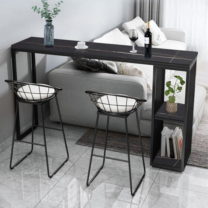 Rectangle Bar Dining Table Contemporary Bar Dining Table with Sled Base 70.9"L x 15.7"W x 41.3"H Black Clearhalo 'Bar Furniture' 'Bar Tables' 'bar_tables' 'Furniture' 'furniture_bar_tables' 'Kitchen & Dining Furniture' 4790167