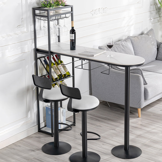 White Stone Bar Dining Table Traditional Luxury Bar Dining Table with Sled Base 70.9"L x 15.7"W x 41.3"H Black Without Chairs Clearhalo 'Bar Furniture' 'Bar Tables' 'bar_tables' 'furn' 'furn_bar_tables' 'Furniture' 'furniture_bar_tables' 'Kitchen & Dining Furniture' 4790231