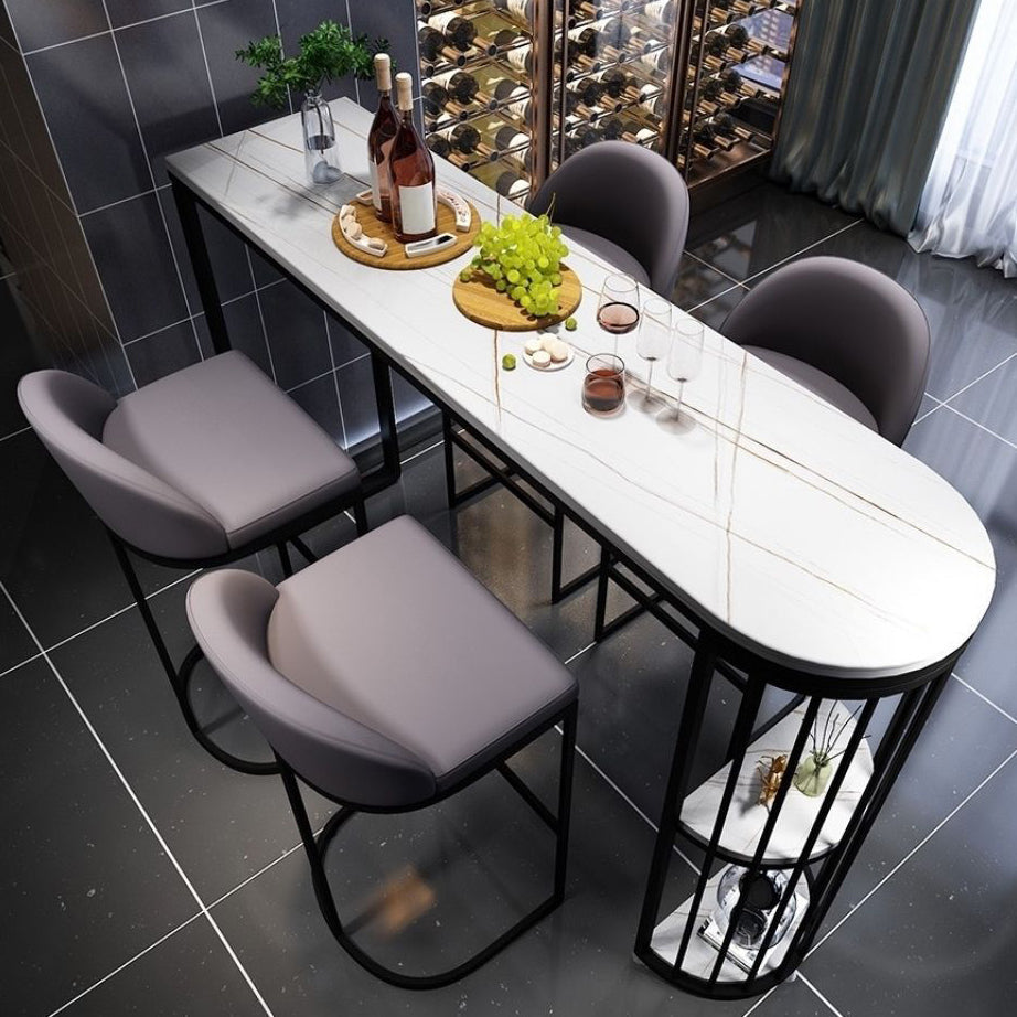 White Stone Bar Dining Table Traditional Luxury Bar Table with Sled Base 70.9"L x 15.7"W x 41.3"H Black Clearhalo 'Bar Furniture' 'Bar Tables' 'bar_tables' 'Furniture' 'furniture_bar_tables' 'Kitchen & Dining Furniture' 4790279