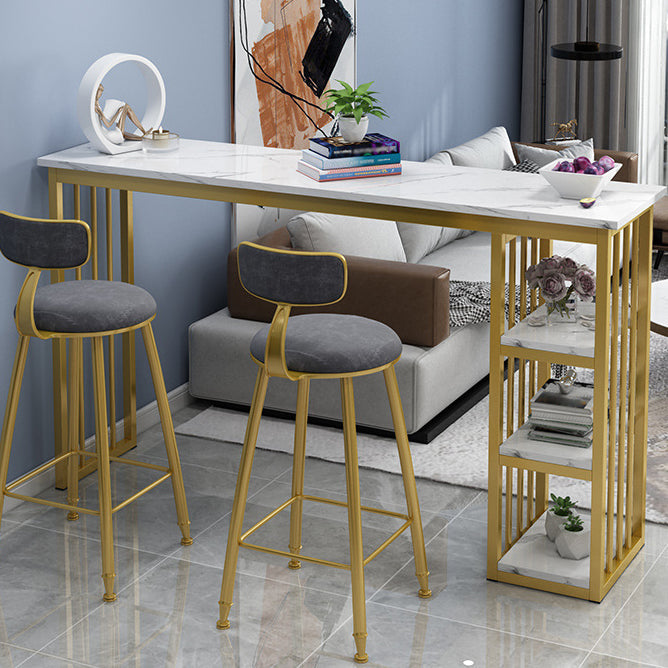 Rectangle Bar Dining Table Contemporary Bar Table with Gold Sled Base 63"L x 15.7"W x 41.3"H White Without Chairs Clearhalo 'Bar Furniture' 'Bar Tables' 'bar_tables' 'furn' 'furn_bar_tables' 'Furniture' 'furniture_bar_tables' 'Kitchen & Dining Furniture' 4790347