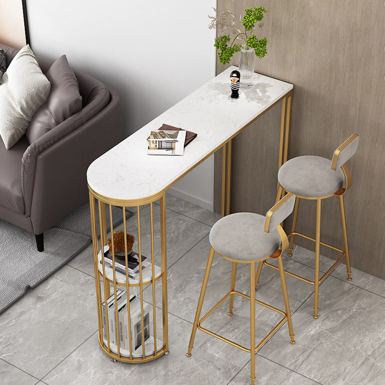 White Stone Bar Table Traditional Luxury Bar Table with Sled Base 86.6"L x 15.7"W x 41.3"H Gold Without Chairs Clearhalo 'Bar Furniture' 'Bar Tables' 'bar_tables' 'furn' 'furn_bar_tables' 'Furniture' 'furniture_bar_tables' 'Kitchen & Dining Furniture' 4790385