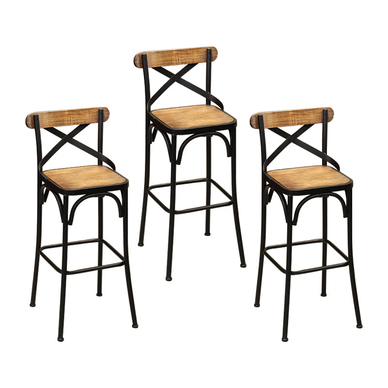 Industrial Bar and Counter Stool Brown Stool with Black Base Wood 3 Piece Set Low Back Clearhalo 'Bar Furniture' 'Bar Stools' 'bar_stools' 'furn' 'furn_bar_stools' 'Furniture' 'furniture_bar_stools' 'Kitchen & Dining Furniture' 4790977