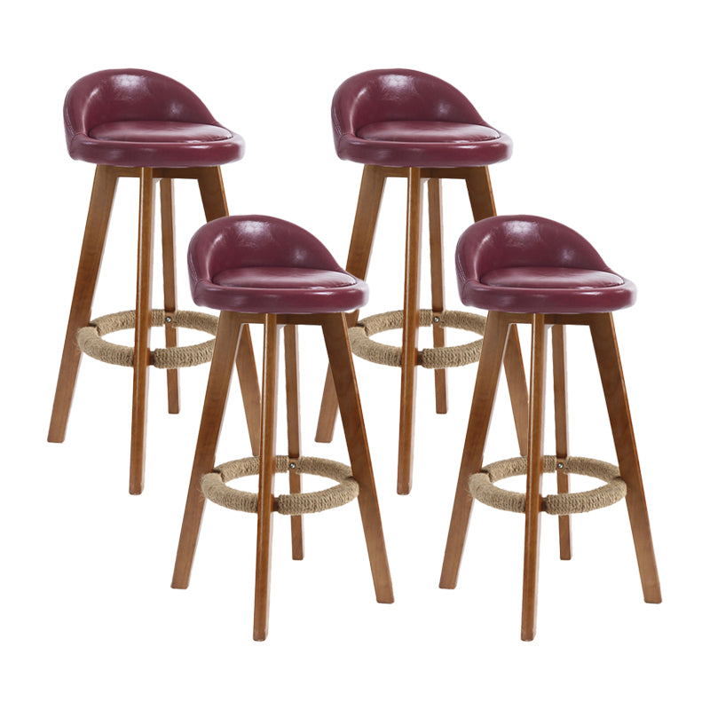 27.56" Wood Scandinavian Kitchen Dining Room Armless Stool Low Back Bar Stool Burgundy 4 Piece Set Clearhalo 'Bar Furniture' 'Bar Stools' 'bar_stools' 'furn' 'furn_bar_stools' 'Furniture' 'furniture_bar_stools' 'Kitchen & Dining Furniture' 4791134
