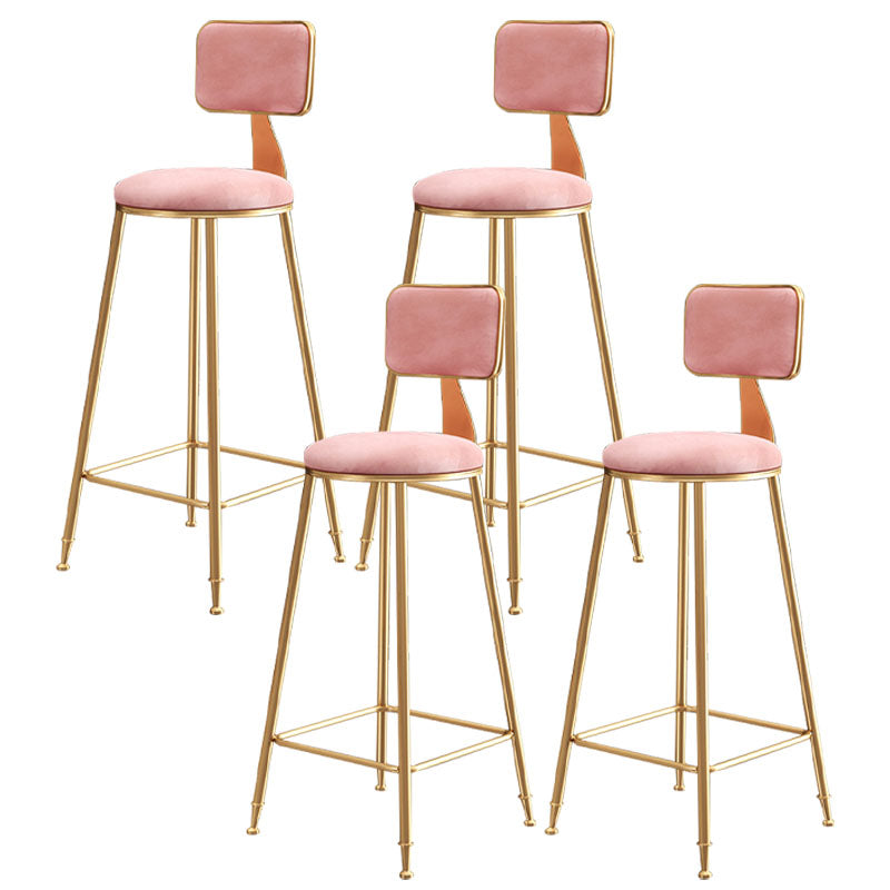 Glam Round Bar and Counter Stool Low Back Stool with 4 Legs in Gold Pink 4 Piece Set Clearhalo 'Bar Furniture' 'Bar Stools' 'bar_stools' 'furn' 'furn_bar_stools' 'Furniture' 'furniture_bar_stools' 'Kitchen & Dining Furniture' 4791296