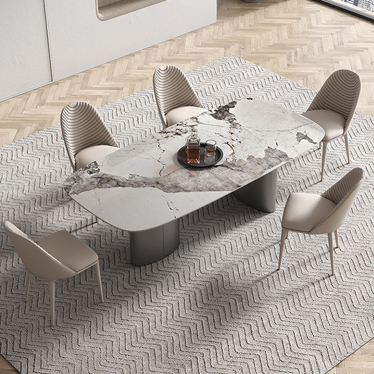 Modern Sintered Stone Top Dining Set Rectangle 1/4/5/6 Pieces Dining Table with Chairs 6 Pieces: Table, 5 Chairs Clearhalo 'Dining Room Sets' 'Dining Tables & Seating' 'dining_room_set' 'furn' 'furn_dining_room_set' 'Furniture' 'furniture_dining_room_set' 'Kitchen & Dining Furniture' 4791341