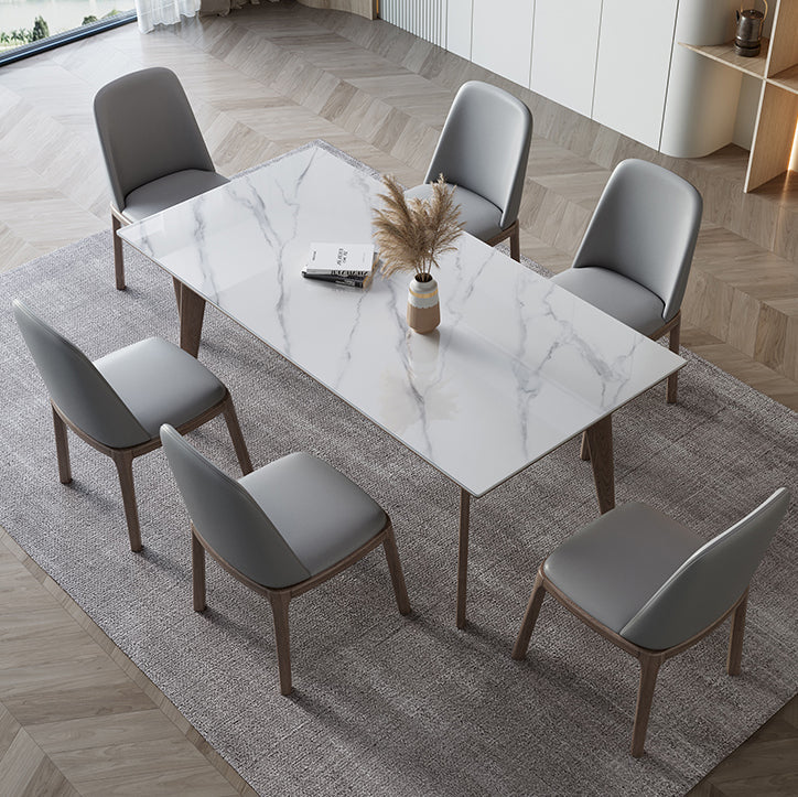 Modern Rectangle Sintered Stone Top Dining Set 1/4/5/7 Pieces Dining Table with Chairs 7 Pieces: Table, 6 Chairs Clearhalo 'Dining Room Sets' 'Dining Tables & Seating' 'dining_room_set' 'furn' 'furn_dining_room_set' 'Furniture' 'furniture_dining_room_set' 'Kitchen & Dining Furniture' 4791415