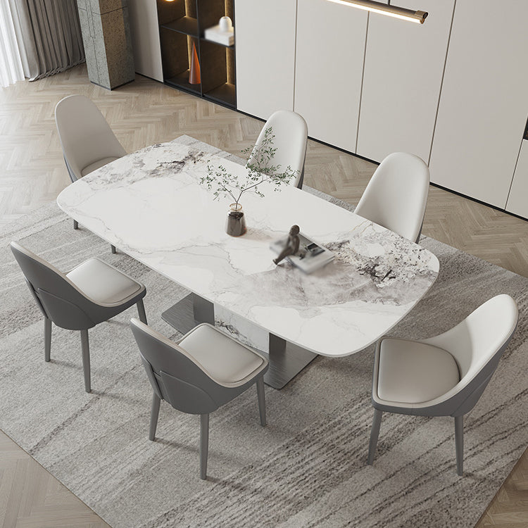 Designer Style Sintered Stone Top Dining Set E 1/2/3/5/7 Pieces Dining Table with Chairs 7 Pieces: Table, 6 Chairs Clearhalo 'Dining Room Sets' 'Dining Tables & Seating' 'dining_room_set' 'furn' 'furn_dining_room_set' 'Furniture' 'furniture_dining_room_set' 'Kitchen & Dining Furniture' 4791639